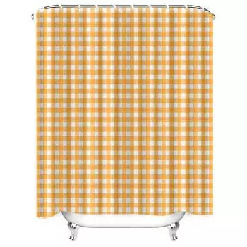 Yellow and White Gingham Pattern Shower Curtain for Bathroom - Waterproof and Durable with Rust-Proof Hooks Elevate Space 90X180cm(35x70in)