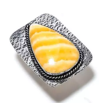 Yellow Aventurine Gemstone Handmade 925 Sterling Silver Jewelry Ring Size 8 Q4Q79