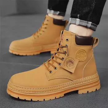 Yellow Boots Leather Chelsea Ankle Boots Shoes for Men With Free Shipping Autumn Men Bottines Chelsea Lace Up Leather Boots Man 39