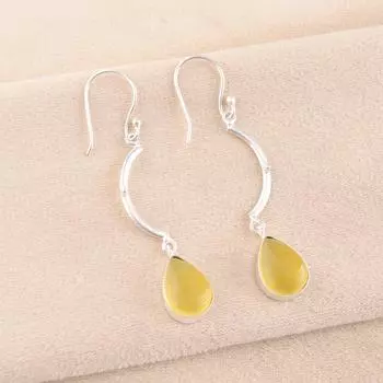 Yellow Cat s Eye Gemstone 925 Solid Silver Jewelry Handmade Hook Earrings 2.60 EE-43-40