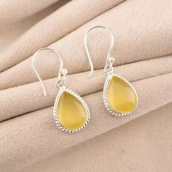 Yellow Cat s Eye Gemstone 925 Stamped Silver Jewelry Stylish Earrings 1.40 Gift EE-9-44