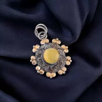 Yellow Cat s Eye Gemstone 925 Sterling Silver Jewelry Handcrafted Pendant 1.26 PP-32-42