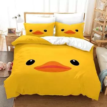 Yellow duck Bedding Set Single Twin Full Queen King Size Little duck Bed Set Aldult Boys Bedroom Duvetcover Sets 3D Print 015 EU single(135x200cm)