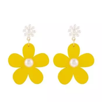 Yellow Flower Pearl Contracted Temperament Earring Ear Stud Simple Elegant Accessories Girls Jewelry Accessories 1PA