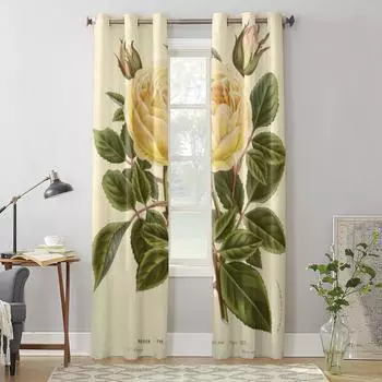 Желтый цветок, тычинка, зеленый лист, оконные шторы, занавески для гостиной, спальни, домашние кухонные шторы 135W x 60H(cm) x1