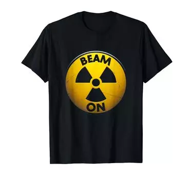 Yellow hazard symbol with beam on text. T-shirt чёрный
