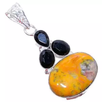 Yellow Laguna Lace, Black Onyx 925 Sterling Silver Jewelry Pendant 2.4 AH-3240 2.17 жёлтый