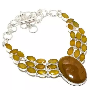 Yellow Mookaite, Yellow Onyx Gemstone 925 Sterling Silver Jewelry Necklace 18 MQ-1233 18 жёлтый