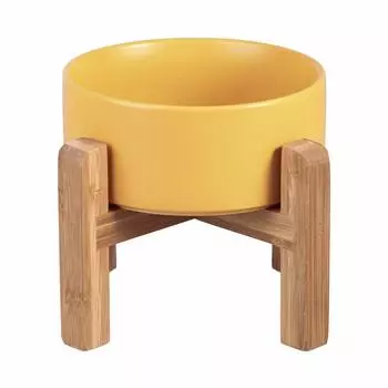 Yellow Pet Bowl Stand Food Bowl Stand Dog Cat Tableware Ceramic Large Capacity 850ML Water Bowl for Dogs and Cats Food Container Water Bowl Wooden Pet