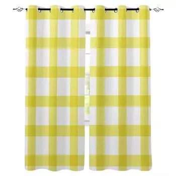 Yellow Plaid White Blackout Curtains For Kitchen Bedroom Kids Room Window Treatment Curtains for Living Room W135 x H60cm