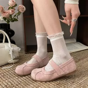 Yellow retro French flat-bottomed shallow-mouth single shoes women s summer 2025 new models with skirts versatile soft-soled Mary Jane shoes 35 бежевый