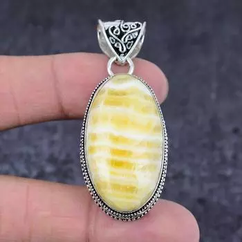 Yellow Septarian Gemstone Handmade 925 Sterling Silver Gift Pendant 2.21 i0D60