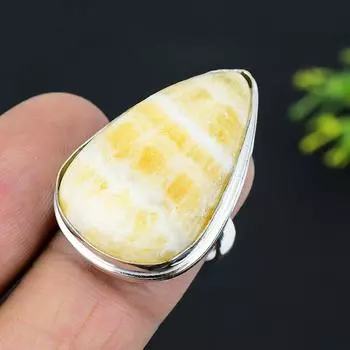 Yellow Septarian Gemstone Handmade 925 Sterling Silver Jewelry Ring Size 8 C0i83