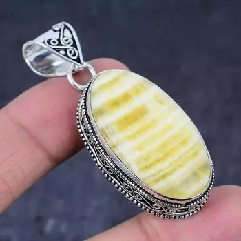 Yellow Septarian Gemstone Handmade 925 Sterling Silver Gift Pendant 2.25 y6M68