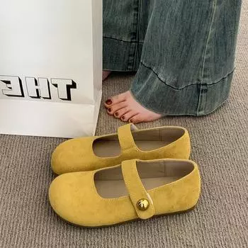 Yellow shoes women s new spring and summer single shoes flat Mary Jane women s shoes retro grandma 35 жёлтый