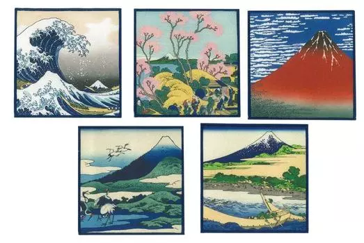 Yellow Studio Coaster Views of Fuji of 5 80106 Ukiyo-e Thirty-Six Mt. (Set Patterns)