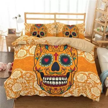 Yellow Sugar Skull Print Home Bedding Sets Duvet Cover Pillowcase Microfiber King Queen Double Twin Polyester Comforter Cover 70x133cm 2pcs