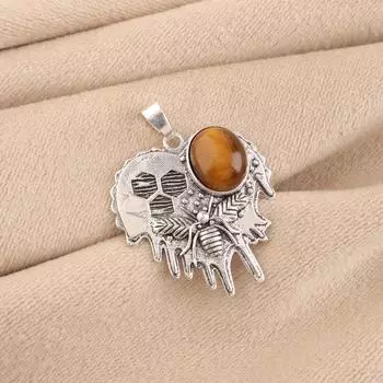 Yellow Tiger Eye Gemstone 925 Sterling Silver Handmade Antique Pendant 1.49 CP-28-28