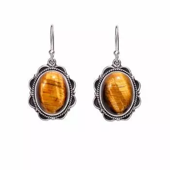 Yellow Tiger Eye - South Africa 925 Sterling Silver Earring V295, Yellow Earring, Oval Earring, Valentin s Day Gift, Gift For Her, Birthday Gift, Hand