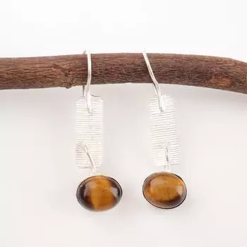 Yellow Tiger s Eye Gemstone 925 Sterling Silver Jewelry Handmade Earrings 1.9 EE-168-23