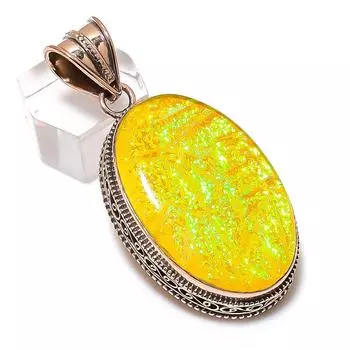 Yellow Triplet Opal Gemstone Handmade Copper Jewelry Pendant 2.21 N5m86