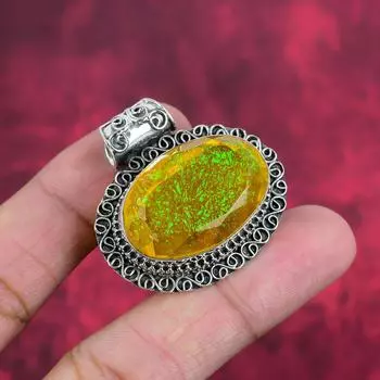 Подвеска с желтым триплетным опалом, ювелирное изделие с подвеской из стерлингового серебра 925 пробы, ювелирное изделие с подвеской ручной работы с драгоценными камнями 1.50 Inches жёлтый