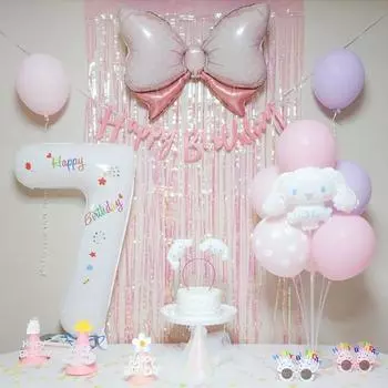 Yeonji Market Cinnamoroll Sanrio набор для вечеринки с воздушными шарами на день рождения, полный розовый комплект (белый номер 7)