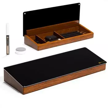 Yeoux Desktop Black Glass Whiteboard с деревянными небольшими офисными принадлежностями, настольная белая доска с ящиком для домашнего офиса, аксессуары в комплекте