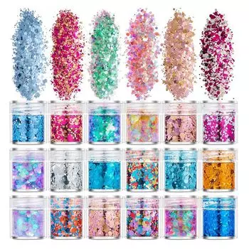 YFFSFDC Glitter Hologram 18 Color Set Glitter Nail Parts Nail Art with Container Glitter Glitter Glitter Powder Nail Powder Face Decoration Hair