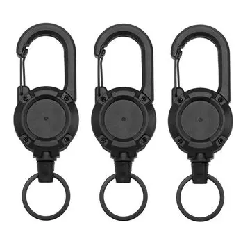[YFFSFDC] Key Back Reel Keychain with Carabiner, Reel Strap, Metal Wire, Durable, Maximum Telescoping 60cm, Flexible, Prevents Loss, Perfect for