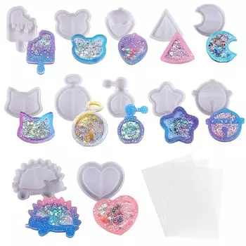 YFFSFDC Silicone Mold Quicksand Resin Mold Set of 12 with 3 PP Sheets Shaker Mold Soft Mold Shaka Shaka Contents DIY Handmade Pendant Keychain