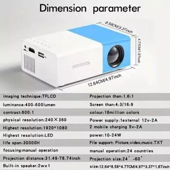 YG300 MINI проектор портативный домашний кинотеатр Smart TV лазерный проектор 3D кинотеатр светодиодный видеопроектор для 4k 1080P фильмов через HD порт чёрный