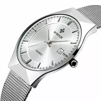 YGB Мужские часы из нержавеющей стали с сетчатым ремешком Повседневные роскошные кварцевые часы Мужские ультратонкие простые водонепроницаемые модные часы, белые