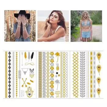 Yh ретро большая бронзовая татуировка наклейка водонепроницаемая татуировка наклейка Amazon набор горячая серебристая цветная печать наклейка 148*210MM