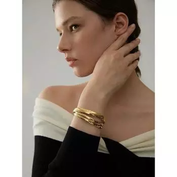 Yhpup 60 мм водонепроницаемый круглый гладкий браслет из нержавеющей стали 316L, женский минималистичный браслет из 18-каратного золота с текстурой, очаровательные ювелирные изделия