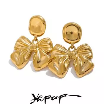 Yhpup Bowknot Bow Tie Texture Trendy Drop Earrings 2024 Водонепроницаемые Нержавеющая сталь Металлические Модные Рождественские Украшения Подарок