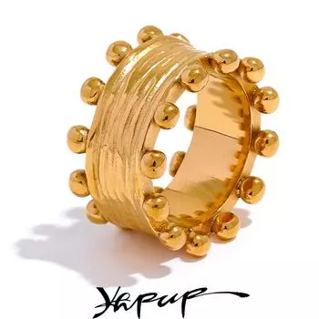 Yhpup, модное широкое кольцо из нержавеющей стали 316L, женское эффектное текстурное золотого цвета, 18 К с PVD-покрытием, водонепроницаемое французское ювелирное изделие на палец 6 серебряный