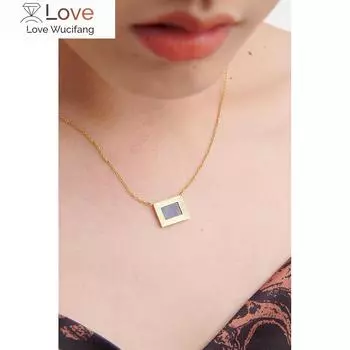 Yhpup Stainless Steel Square Pendant Necklace Statement Lapis Lazuli Stone Collar Necklace Jewelry For Women Festival Gift