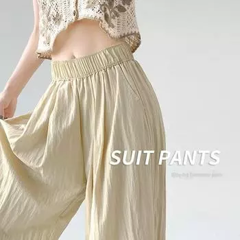 [Yi Yu] Летние брюки Yamamoto Cotton Linen Wide-Leg - Легкие драпированные пляжные брюки, повседневный ленивый стиль Large