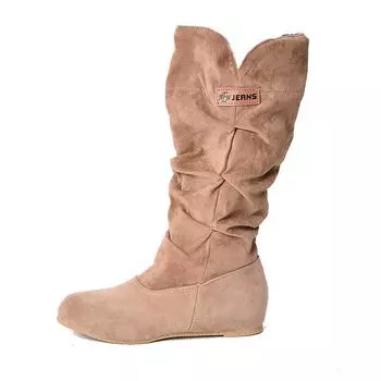 Yichi 2025 new matte mid-tube pleated boots flat-bottomed lace retro knight boots 36 хаки