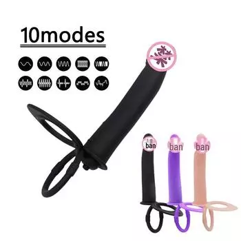 Yifeng Силиконовый носимый дилдо с двумя отростками, анальной пробкой и двойным кольцом для фиксации члена