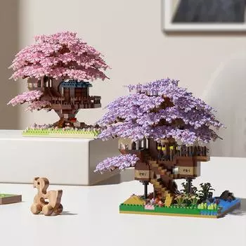 Yigao M2108 Cherry Tree House Building Blocks - развивающая сборочная игрушка для мальчиков и девочек M3079 Small Cherry Blossom Tree розовый
