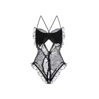 Ицзинь эротическое нижнее белье чистое кружево с прозрачными вставками открытый пах бантик боди комплект для сна униформа для кровати волосы one size fits all