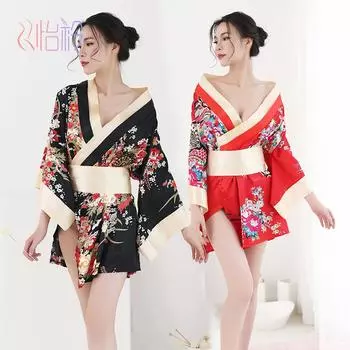 Yijin европейское и американское сексуальное нижнее белье новая униформа соблазн глубокий V-образный принт японское кимоно сексуальный костюм 7972 one size fits all