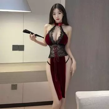 Yijin сексуальное нижнее белье сексуальное кружево перспектива высокая талия разрез роза танец девушка ципао униформа костюм кровать горячий One size