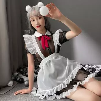 Yijin сексуальное нижнее белье униформа соблазнение прямая трансляция ведущий фартук перспектива косплей сексуальный костюм горничной 7965 One Size