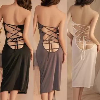 Yijin спинка обернутая бедрами длинное платье шнуровка сексуальное нижнее белье страсть ночной клуб леди может носить форму соблазнять обтягивающий One size fits all [recommended 80-65kg]