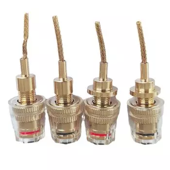 YIK TUNG Переходник для банановых разъемов 4 мм Банановые разъемы Позолоченные 24K Кабельный разъем-банан Игольчатый штекер Набор из 4 штук (красный и черный)