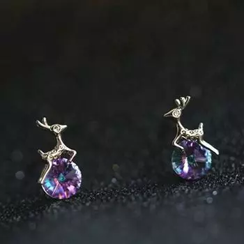 Yilu You Красочные бриллиантовые рождественские серьги с изображением лося Маленькие мочки ушей Изысканный маленький подарок Новый стиль