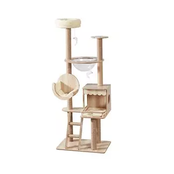 Yilucess Cat Tower Cat Tower Прозрачный космический корабль Кошачья когтеточка Гамак Кошачий домик Качели Избавляют от недостатка движения Деревянный Высокая устойчивость Легко чистить